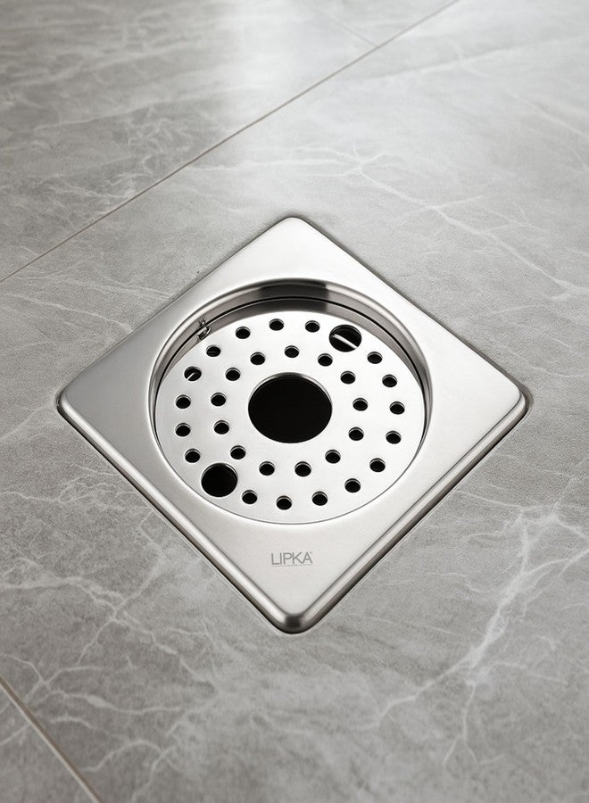 LIPKA Eon Square with Plain Jali Floor Drain |Premium Stainless Steel |5 x 5 Inches| with Lock & Hole| - Image 1